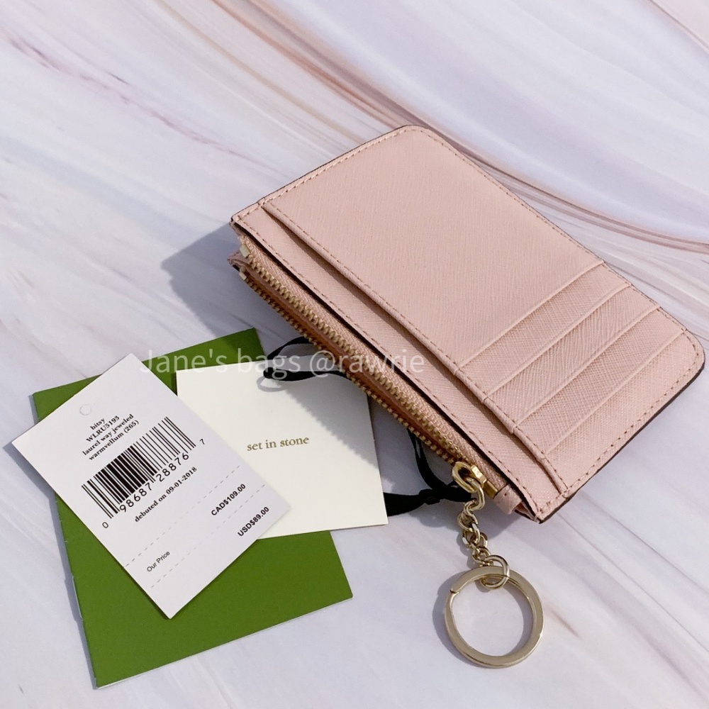 New Kate Spade Jeweled Bitsy Card Holder Key Ring - Picture 2 of 3